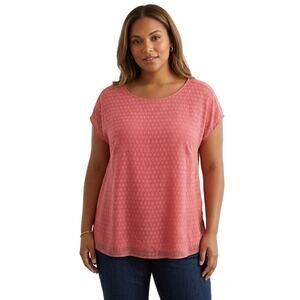 Vince Camuto Plus Size 2X Salmon Pink Polka Dot Textured Tunic Top NWOT
